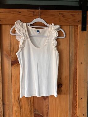 Old Navy Cream Ruffle Shoulder Tank Top